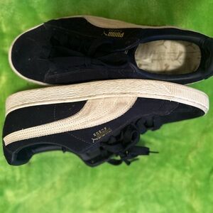 Puma Black and Cream Suede Sneakers